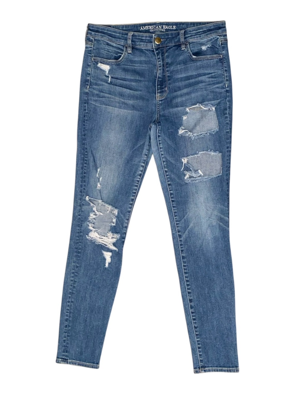 American Eagle High Rise High Waisted Denim Leggings Super Stretch X BLUE SZ 14L